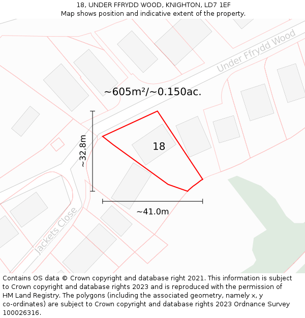 18, UNDER FFRYDD WOOD, KNIGHTON, LD7 1EF: Plot and title map