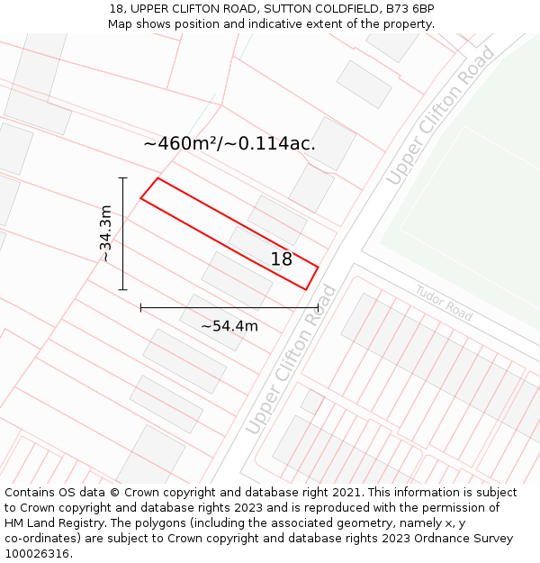 18, UPPER CLIFTON ROAD, SUTTON COLDFIELD, B73 6BP: Plot and title map
