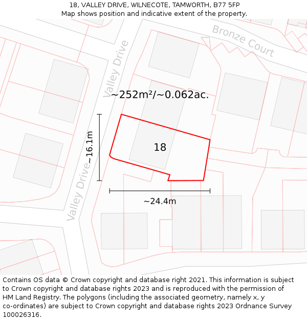 18, VALLEY DRIVE, WILNECOTE, TAMWORTH, B77 5FP: Plot and title map
