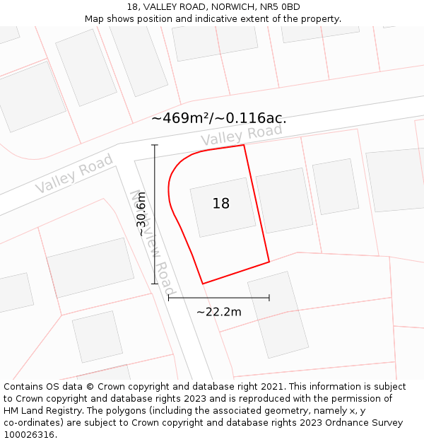 18, VALLEY ROAD, NORWICH, NR5 0BD: Plot and title map