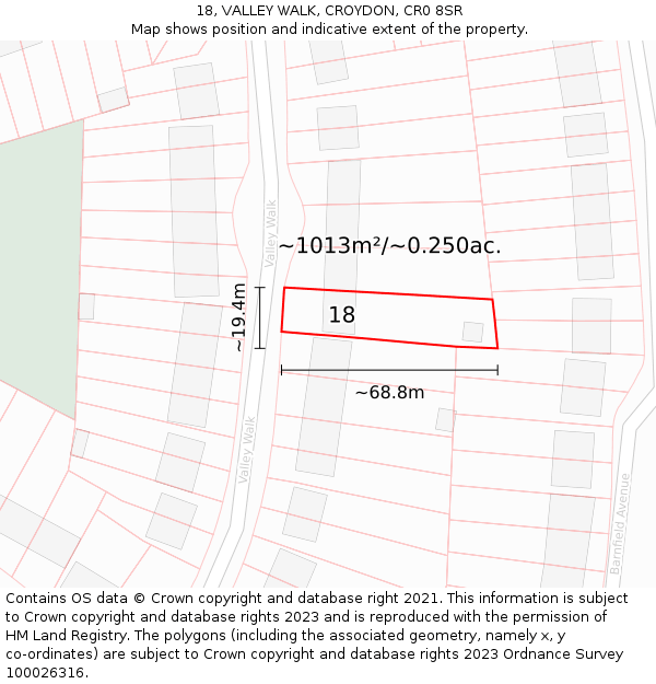 18, VALLEY WALK, CROYDON, CR0 8SR: Plot and title map