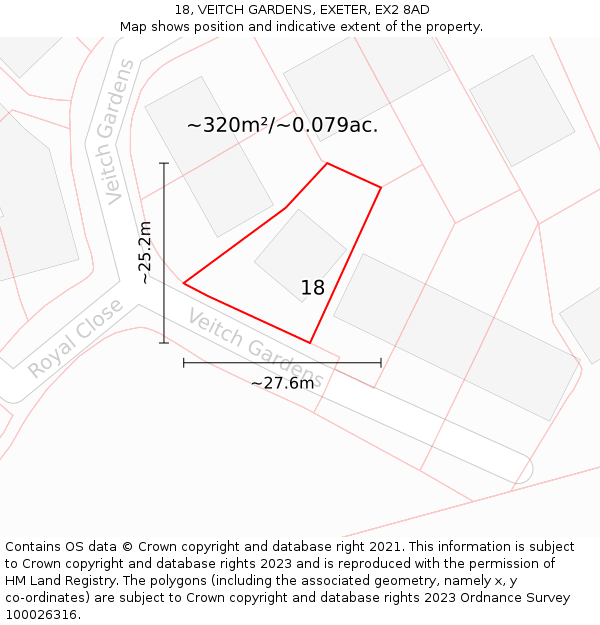 18, VEITCH GARDENS, EXETER, EX2 8AD: Plot and title map