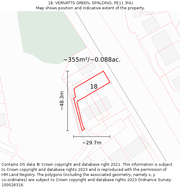 18, VERNATTS GREEN, SPALDING, PE11 3NU: Plot and title map