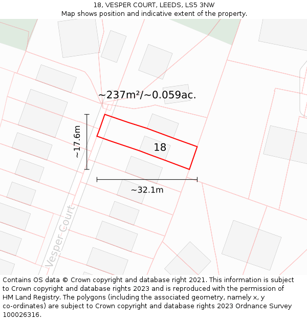 18, VESPER COURT, LEEDS, LS5 3NW: Plot and title map