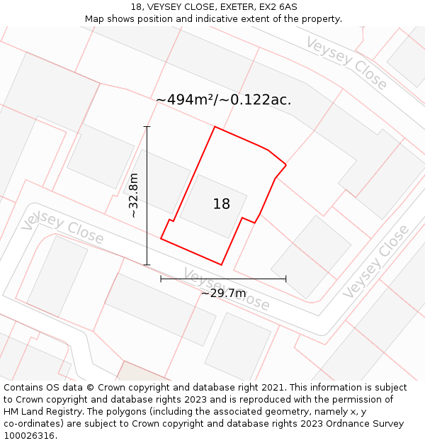 18, VEYSEY CLOSE, EXETER, EX2 6AS: Plot and title map