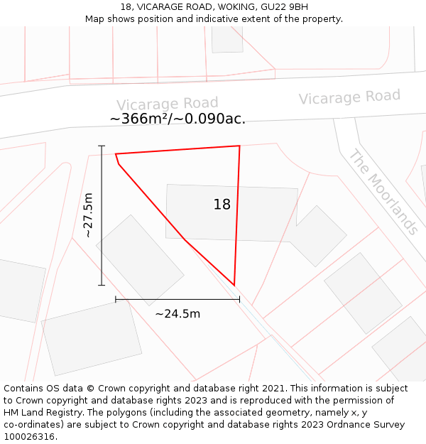 18, VICARAGE ROAD, WOKING, GU22 9BH: Plot and title map