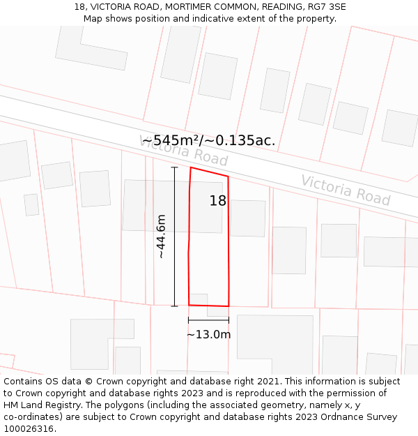 18, VICTORIA ROAD, MORTIMER COMMON, READING, RG7 3SE: Plot and title map