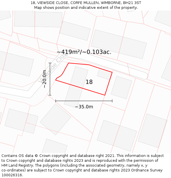 18, VIEWSIDE CLOSE, CORFE MULLEN, WIMBORNE, BH21 3ST: Plot and title map
