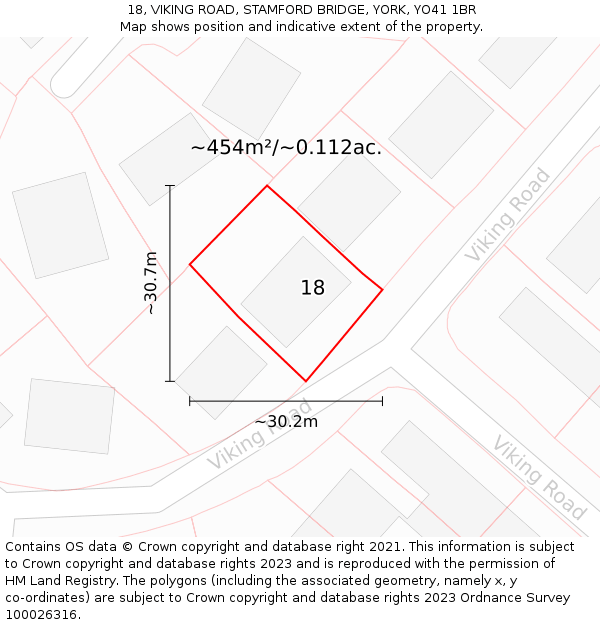 18, VIKING ROAD, STAMFORD BRIDGE, YORK, YO41 1BR: Plot and title map