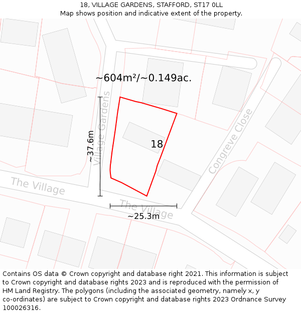 18, VILLAGE GARDENS, STAFFORD, ST17 0LL: Plot and title map