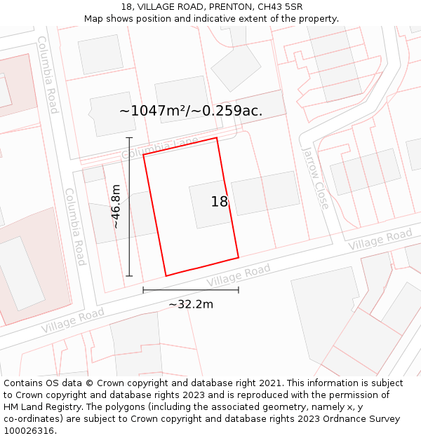18, VILLAGE ROAD, PRENTON, CH43 5SR: Plot and title map