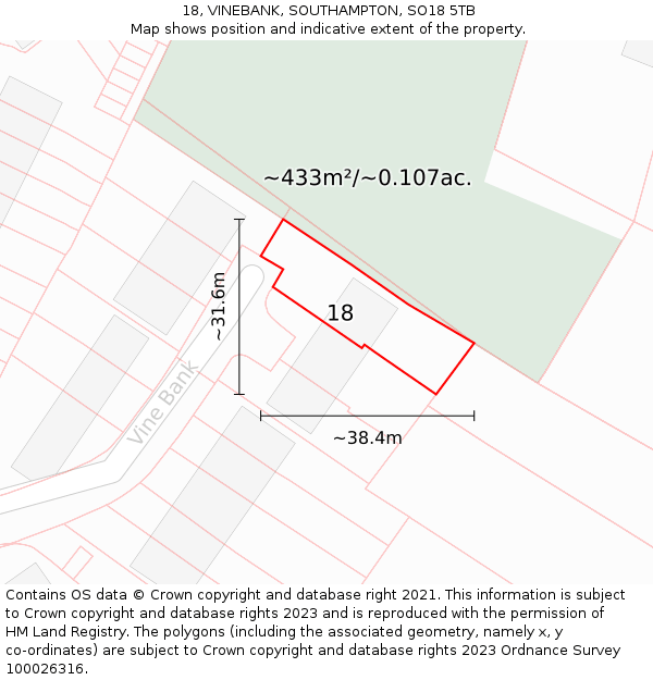 18, VINEBANK, SOUTHAMPTON, SO18 5TB: Plot and title map