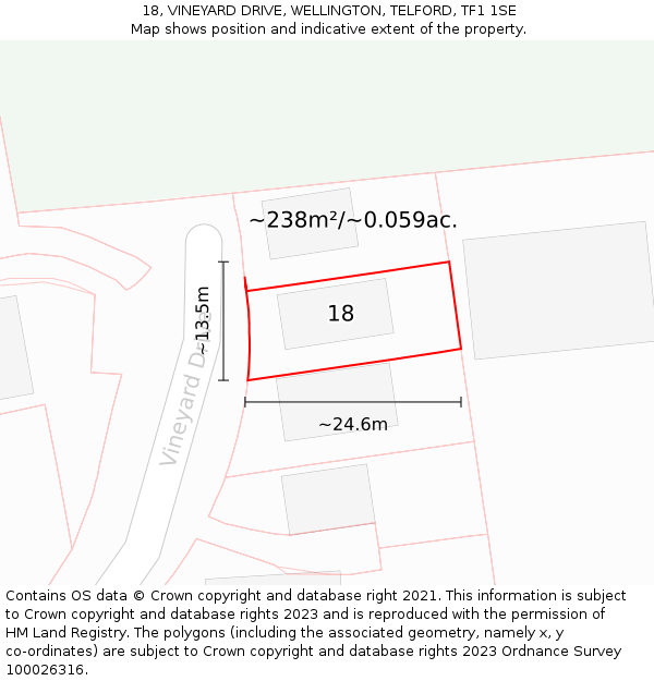 18, VINEYARD DRIVE, WELLINGTON, TELFORD, TF1 1SE: Plot and title map