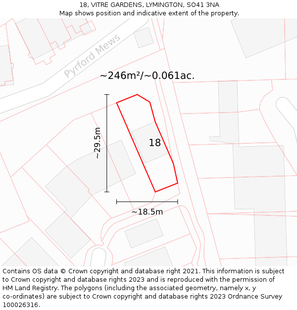 18, VITRE GARDENS, LYMINGTON, SO41 3NA: Plot and title map
