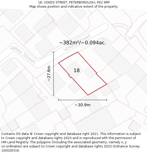 18, VOKES STREET, PETERBOROUGH, PE2 9RP: Plot and title map