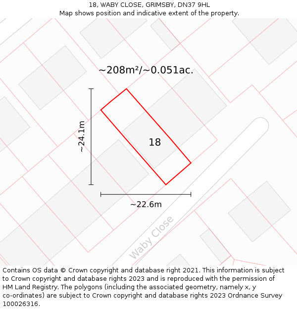 18, WABY CLOSE, GRIMSBY, DN37 9HL: Plot and title map