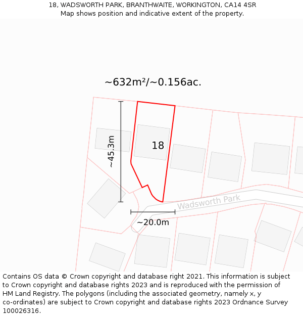 18, WADSWORTH PARK, BRANTHWAITE, WORKINGTON, CA14 4SR: Plot and title map