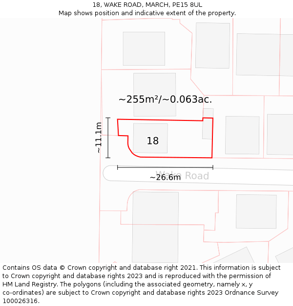 18, WAKE ROAD, MARCH, PE15 8UL: Plot and title map