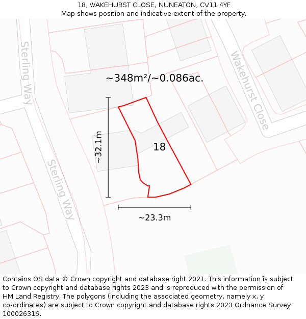 18, WAKEHURST CLOSE, NUNEATON, CV11 4YF: Plot and title map