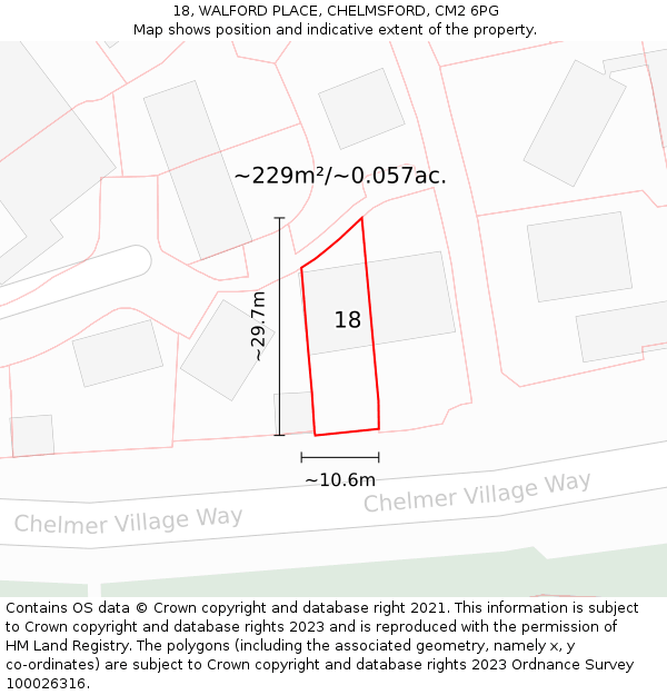 18, WALFORD PLACE, CHELMSFORD, CM2 6PG: Plot and title map