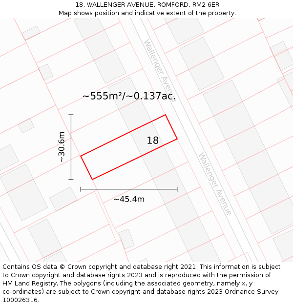 18, WALLENGER AVENUE, ROMFORD, RM2 6ER: Plot and title map