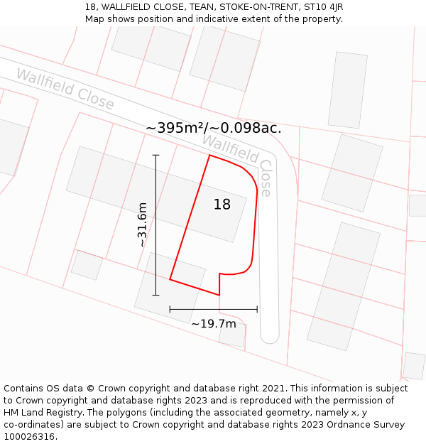 18, WALLFIELD CLOSE, TEAN, STOKE-ON-TRENT, ST10 4JR: Plot and title map