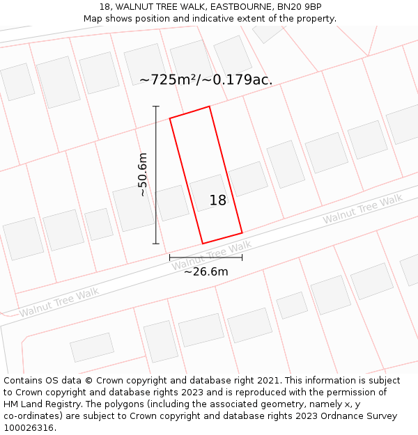 18, WALNUT TREE WALK, EASTBOURNE, BN20 9BP: Plot and title map