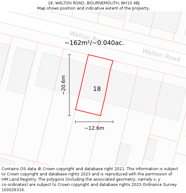 18, WALTON ROAD, BOURNEMOUTH, BH10 4BJ: Plot and title map