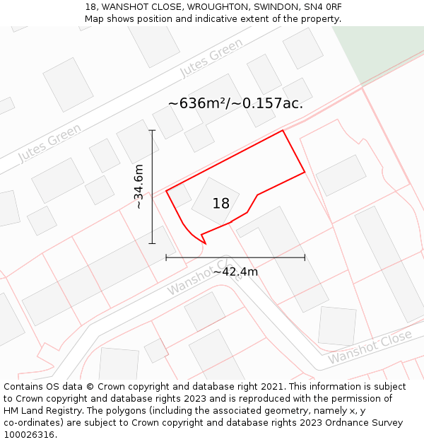 18, WANSHOT CLOSE, WROUGHTON, SWINDON, SN4 0RF: Plot and title map