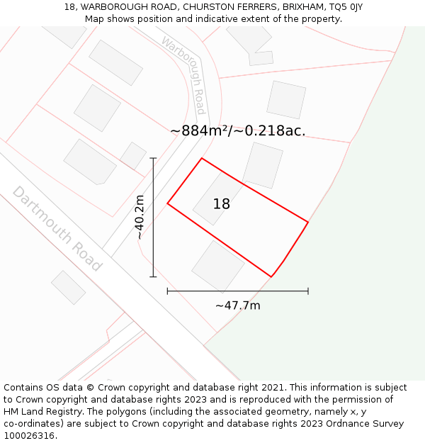 18, WARBOROUGH ROAD, CHURSTON FERRERS, BRIXHAM, TQ5 0JY: Plot and title map