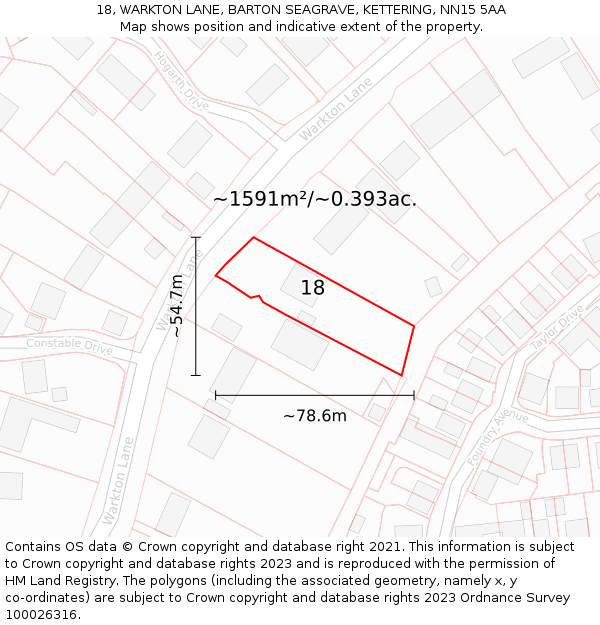 18, WARKTON LANE, BARTON SEAGRAVE, KETTERING, NN15 5AA: Plot and title map