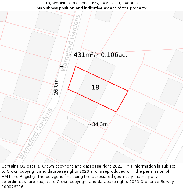 18, WARNEFORD GARDENS, EXMOUTH, EX8 4EN: Plot and title map