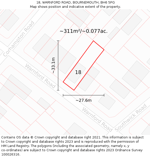 18, WARNFORD ROAD, BOURNEMOUTH, BH6 5PG: Plot and title map