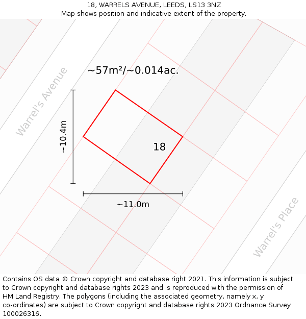 18, WARRELS AVENUE, LEEDS, LS13 3NZ: Plot and title map