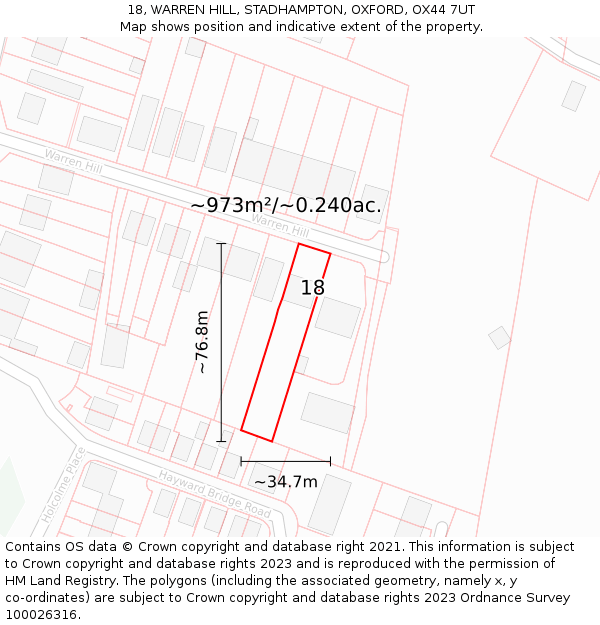 18, WARREN HILL, STADHAMPTON, OXFORD, OX44 7UT: Plot and title map