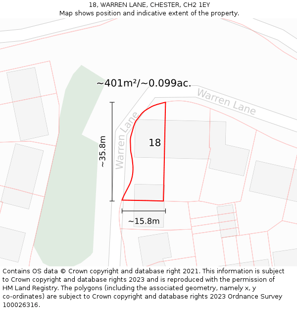18, WARREN LANE, CHESTER, CH2 1EY: Plot and title map