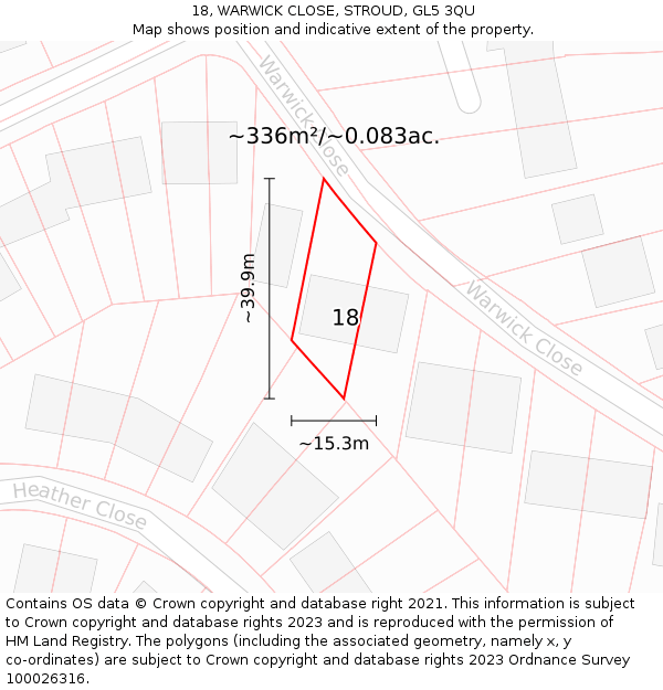 18, WARWICK CLOSE, STROUD, GL5 3QU: Plot and title map