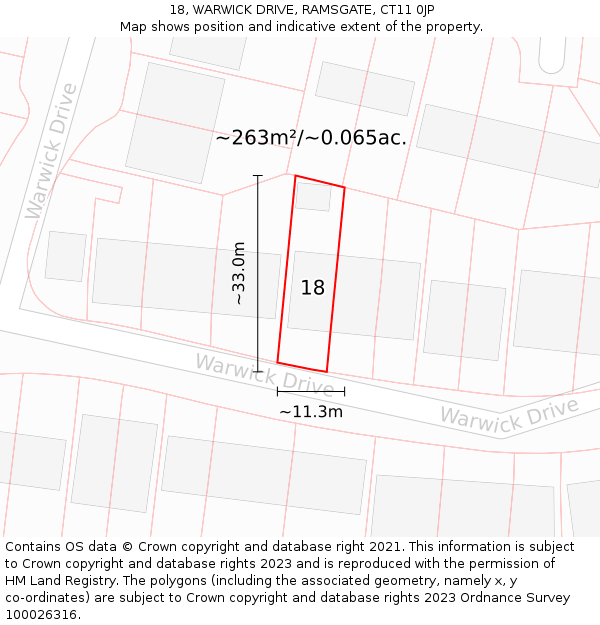 18, WARWICK DRIVE, RAMSGATE, CT11 0JP: Plot and title map