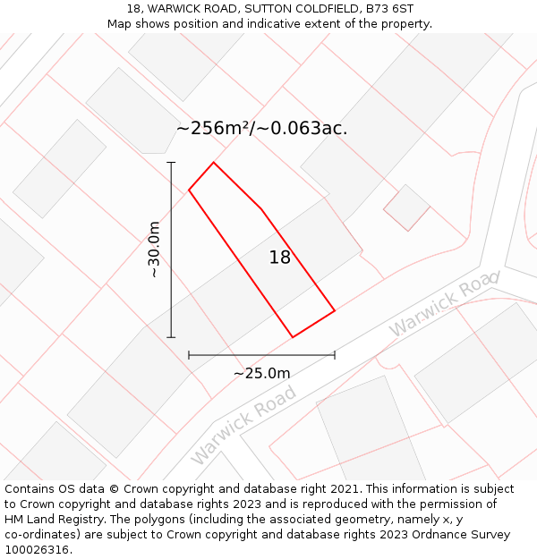 18, WARWICK ROAD, SUTTON COLDFIELD, B73 6ST: Plot and title map