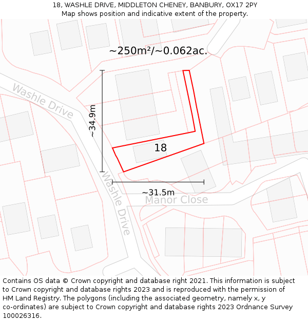 18, WASHLE DRIVE, MIDDLETON CHENEY, BANBURY, OX17 2PY: Plot and title map