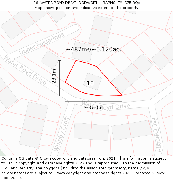 18, WATER ROYD DRIVE, DODWORTH, BARNSLEY, S75 3QX: Plot and title map