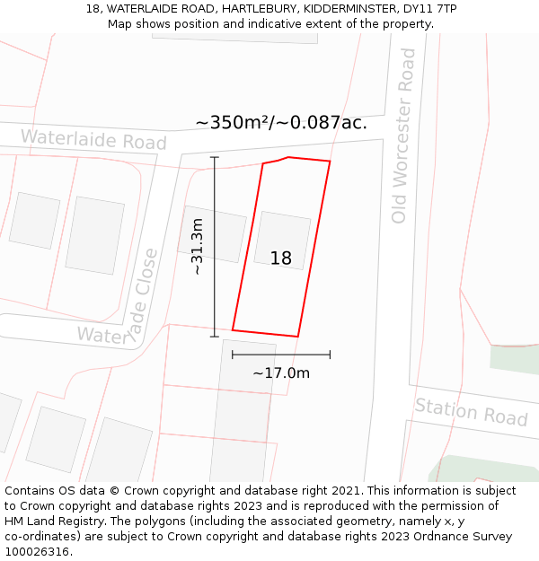 18, WATERLAIDE ROAD, HARTLEBURY, KIDDERMINSTER, DY11 7TP: Plot and title map