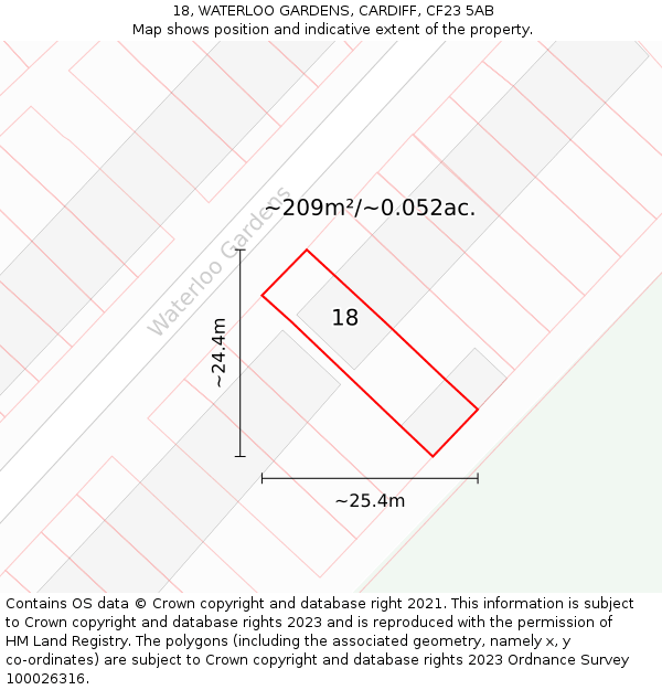 18, WATERLOO GARDENS, CARDIFF, CF23 5AB: Plot and title map