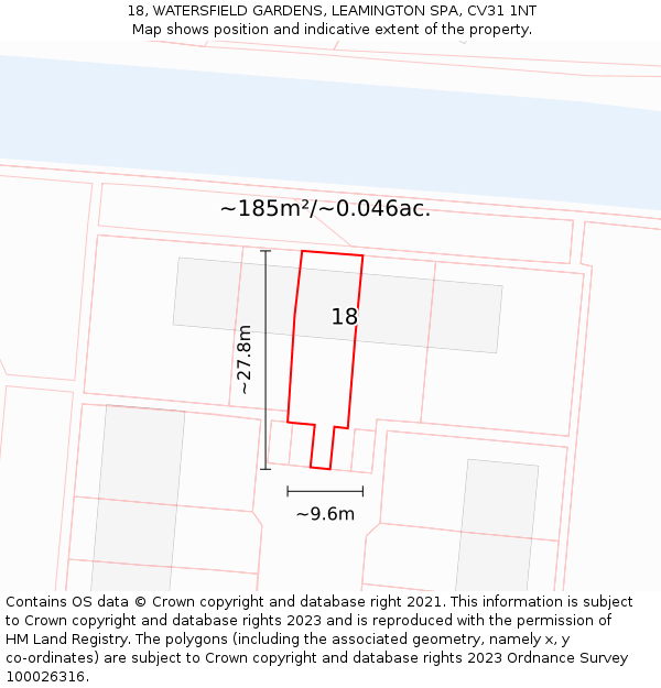 18, WATERSFIELD GARDENS, LEAMINGTON SPA, CV31 1NT: Plot and title map