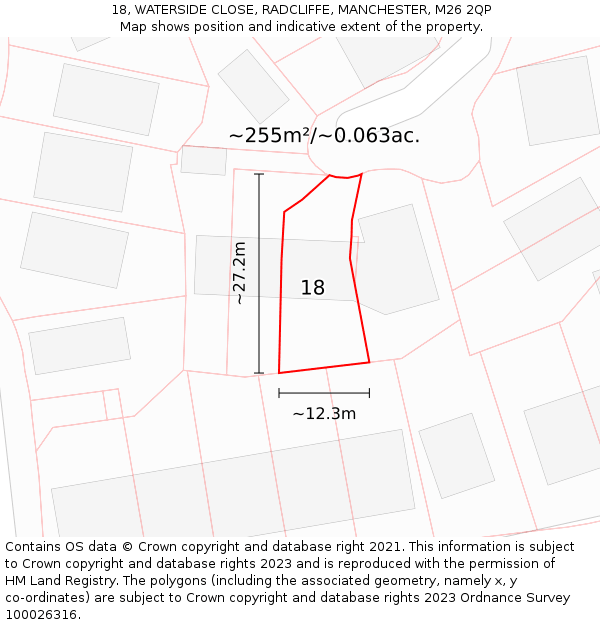 18, WATERSIDE CLOSE, RADCLIFFE, MANCHESTER, M26 2QP: Plot and title map