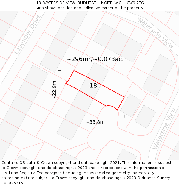 18, WATERSIDE VIEW, RUDHEATH, NORTHWICH, CW9 7EG: Plot and title map