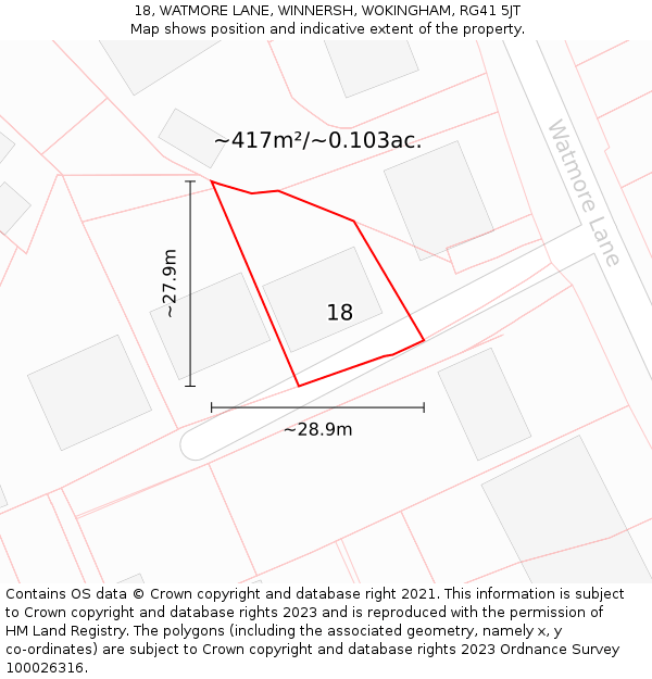18, WATMORE LANE, WINNERSH, WOKINGHAM, RG41 5JT: Plot and title map