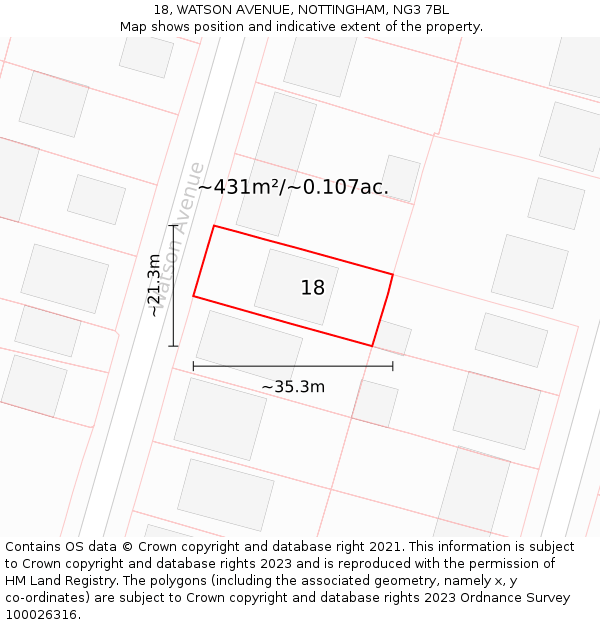 18, WATSON AVENUE, NOTTINGHAM, NG3 7BL: Plot and title map