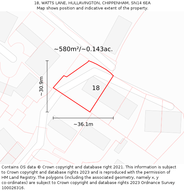 18, WATTS LANE, HULLAVINGTON, CHIPPENHAM, SN14 6EA: Plot and title map