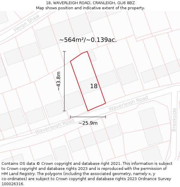 18, WAVERLEIGH ROAD, CRANLEIGH, GU6 8BZ: Plot and title map